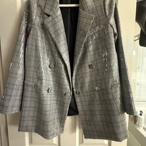 Jason Wu Silver Plaid Sequin Blazer